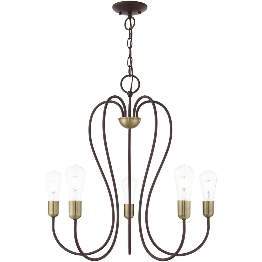 Bronze Five Light Metal Dimmable Chandelier With Shades