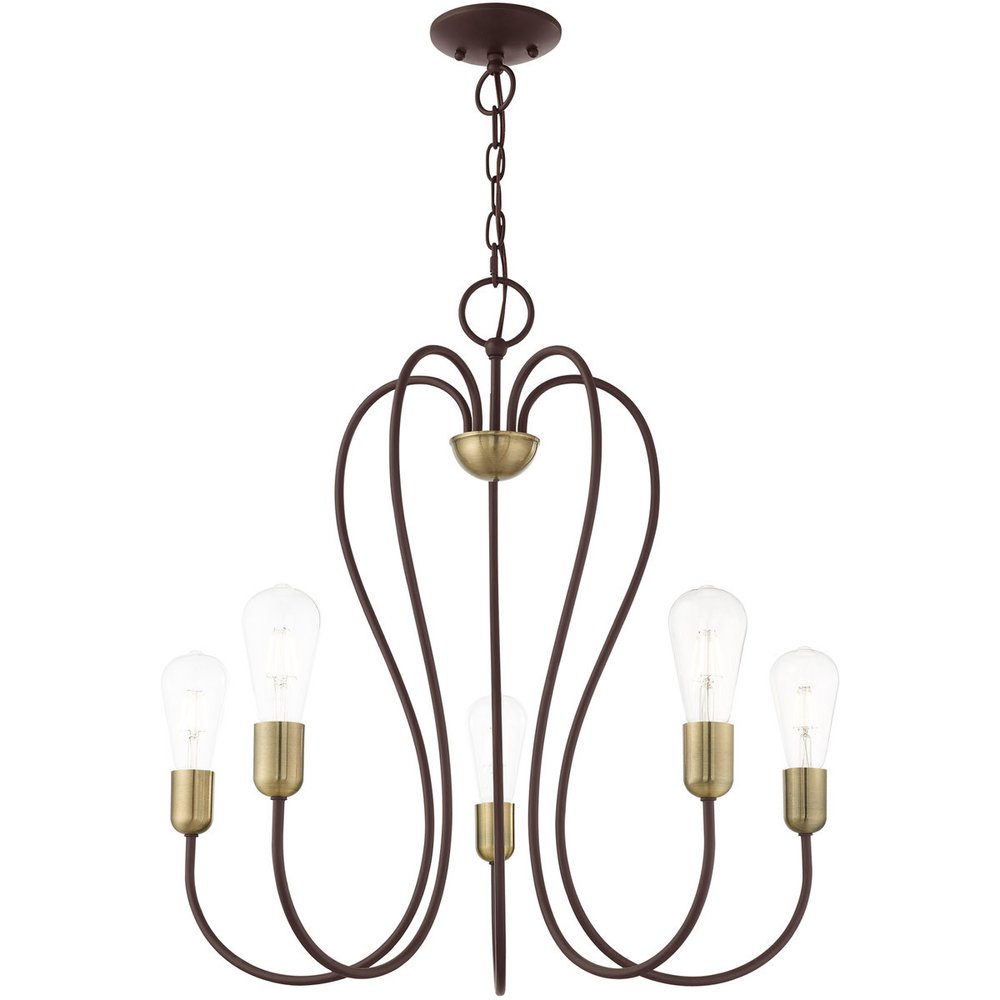 Bronze Five Light Metal Dimmable Chandelier With Shades