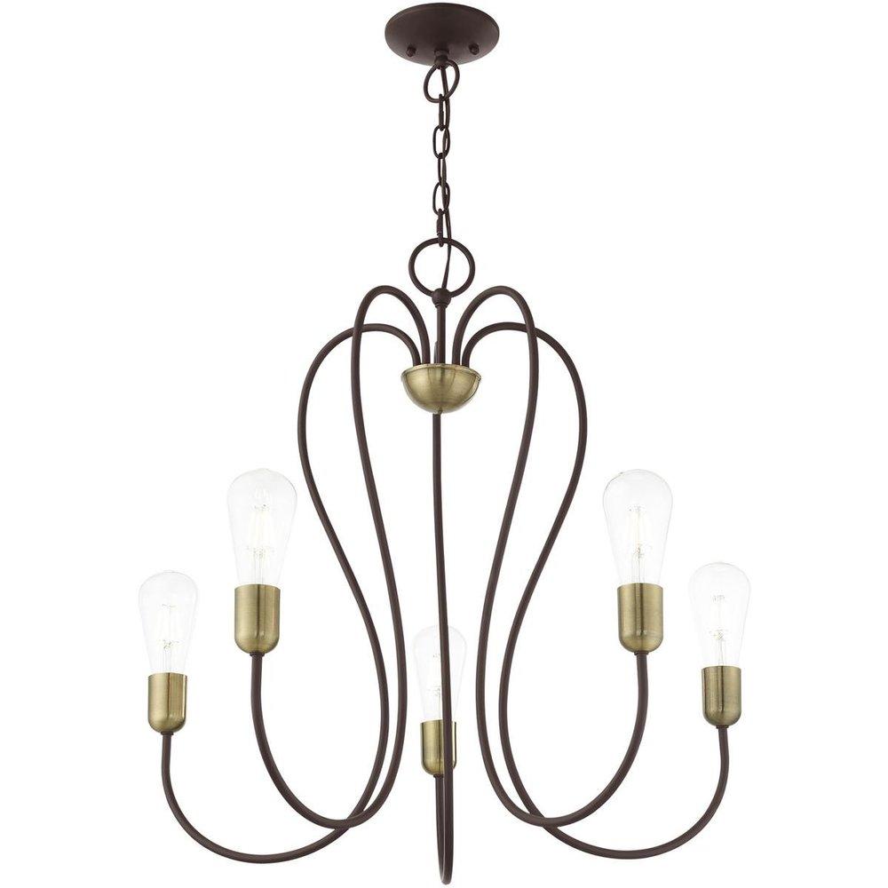 Bronze Five Light Metal Dimmable Chandelier With Shades