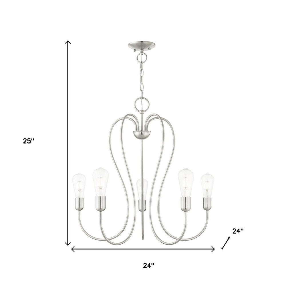 Nickel Five Light Metal Dimmable Chandelier With Shades