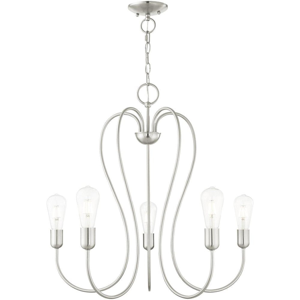 Nickel Five Light Metal Dimmable Chandelier With Shades