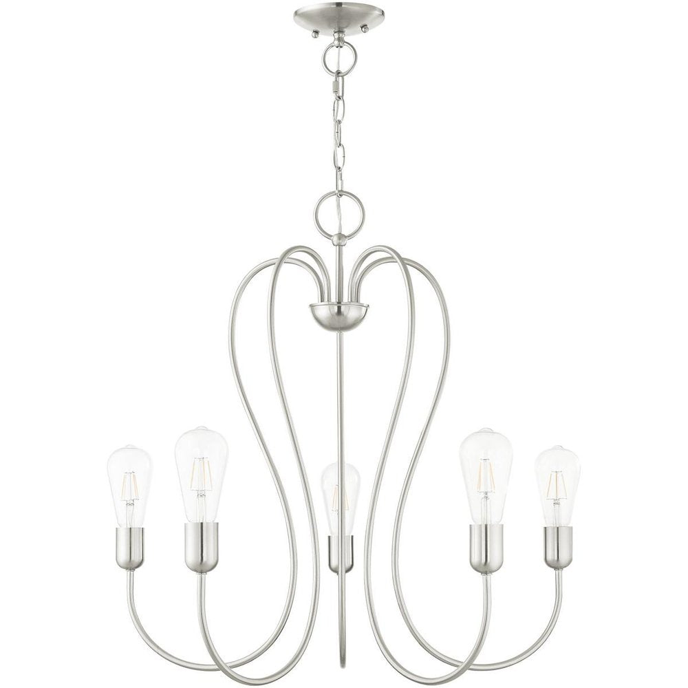 Nickel Five Light Metal Dimmable Chandelier With Shades