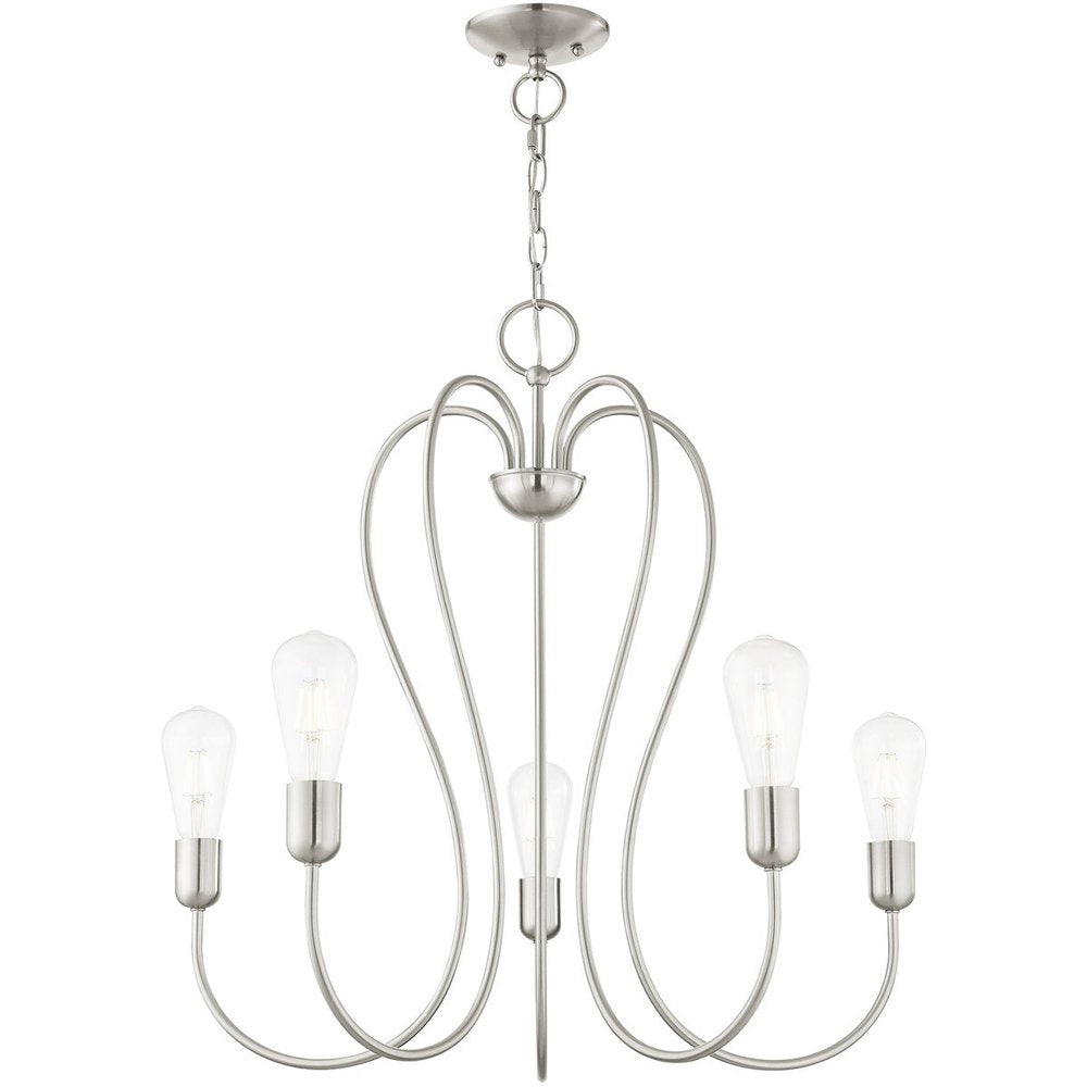 Nickel Five Light Metal Dimmable Chandelier With Shades