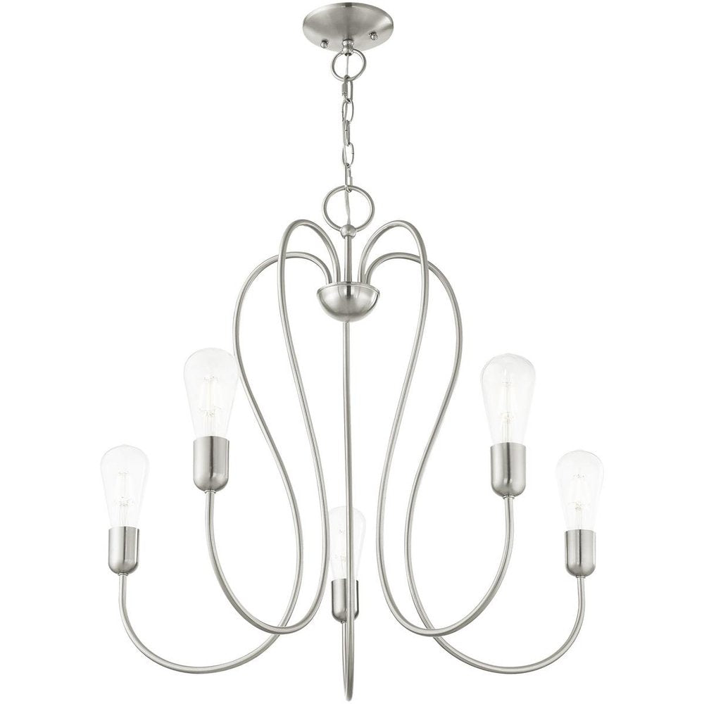 Nickel Five Light Metal Dimmable Chandelier With Shades