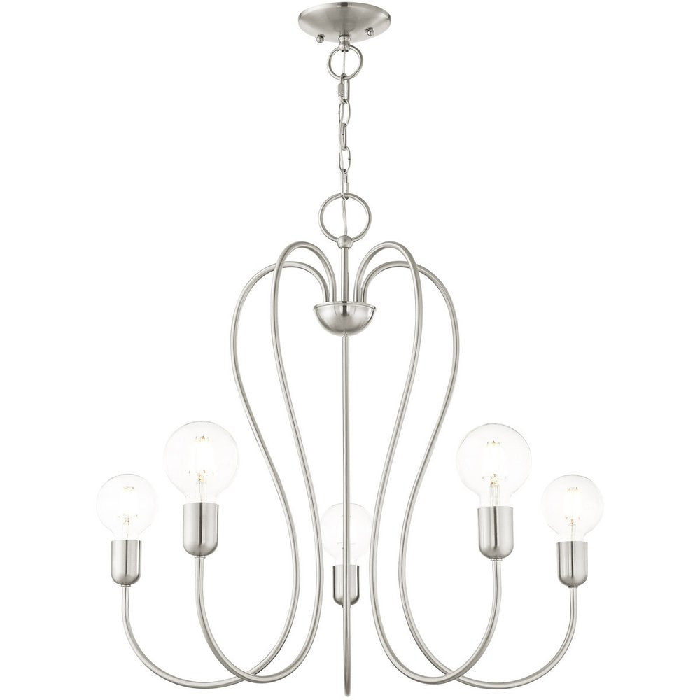 Nickel Five Light Metal Dimmable Chandelier With Shades