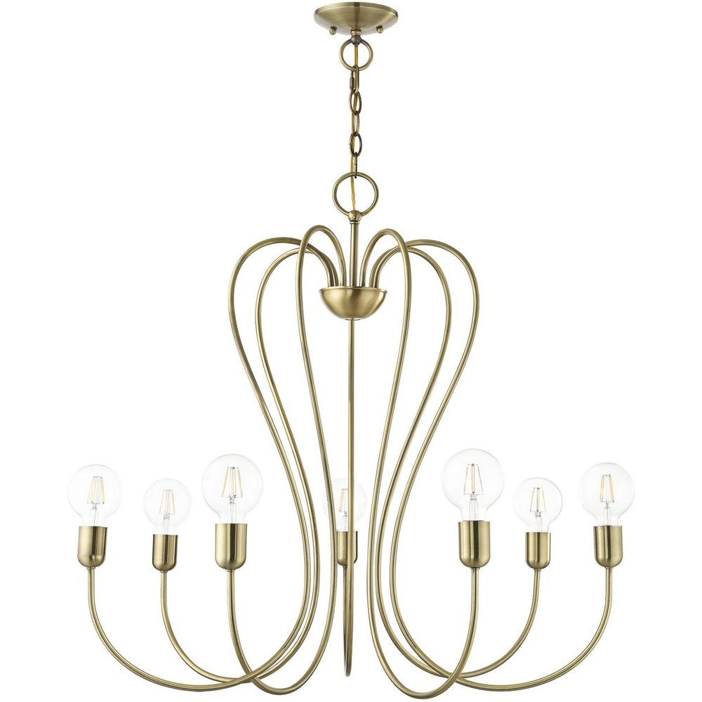 Antiqued Brass Seven Light Metal Dimmable Chandelier With Shades