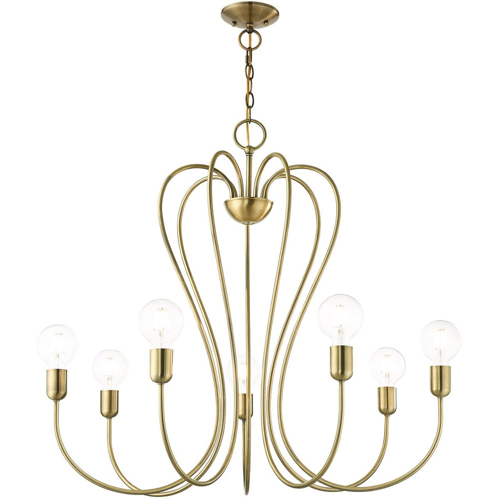 Antiqued Brass Seven Light Metal Dimmable Chandelier With Shades