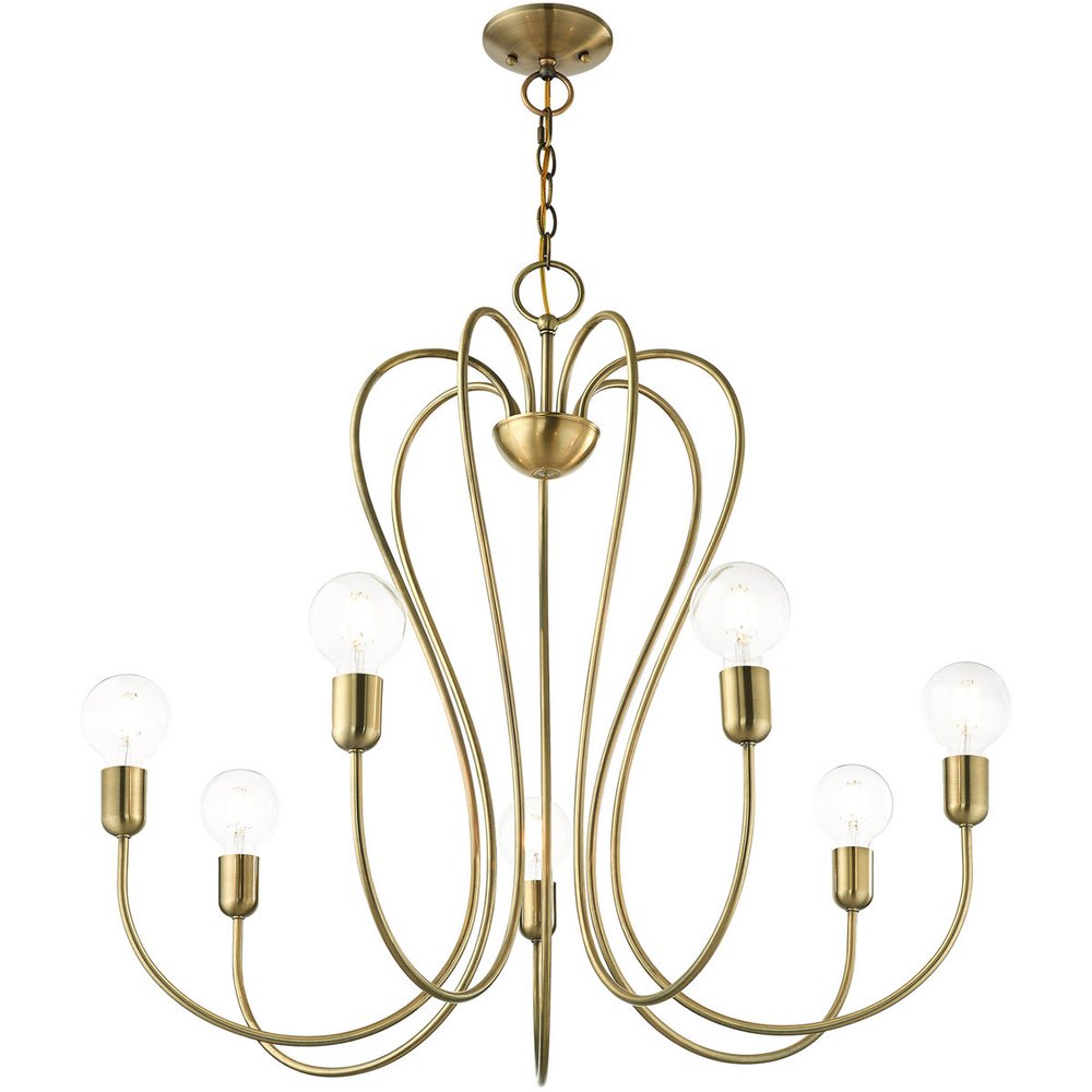 Antiqued Brass Seven Light Metal Dimmable Chandelier With Shades
