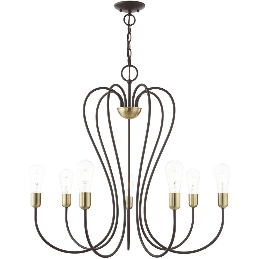 Bronze Seven Light Metal Dimmable Chandelier With Shades