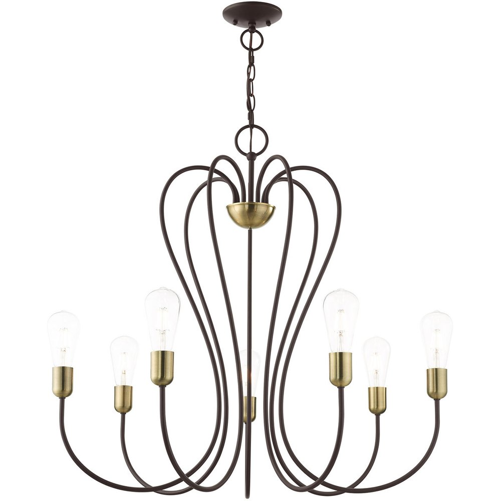 Bronze Seven Light Metal Dimmable Chandelier With Shades
