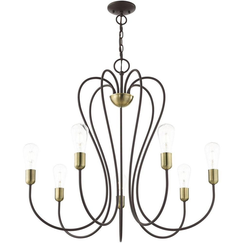Bronze Seven Light Metal Dimmable Chandelier With Shades