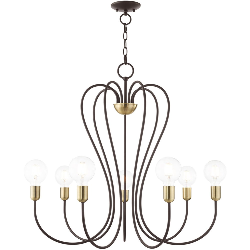 Bronze Seven Light Metal Dimmable Chandelier With Shades