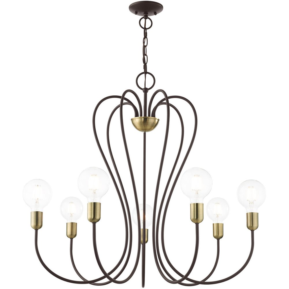 Bronze Seven Light Metal Dimmable Chandelier With Shades