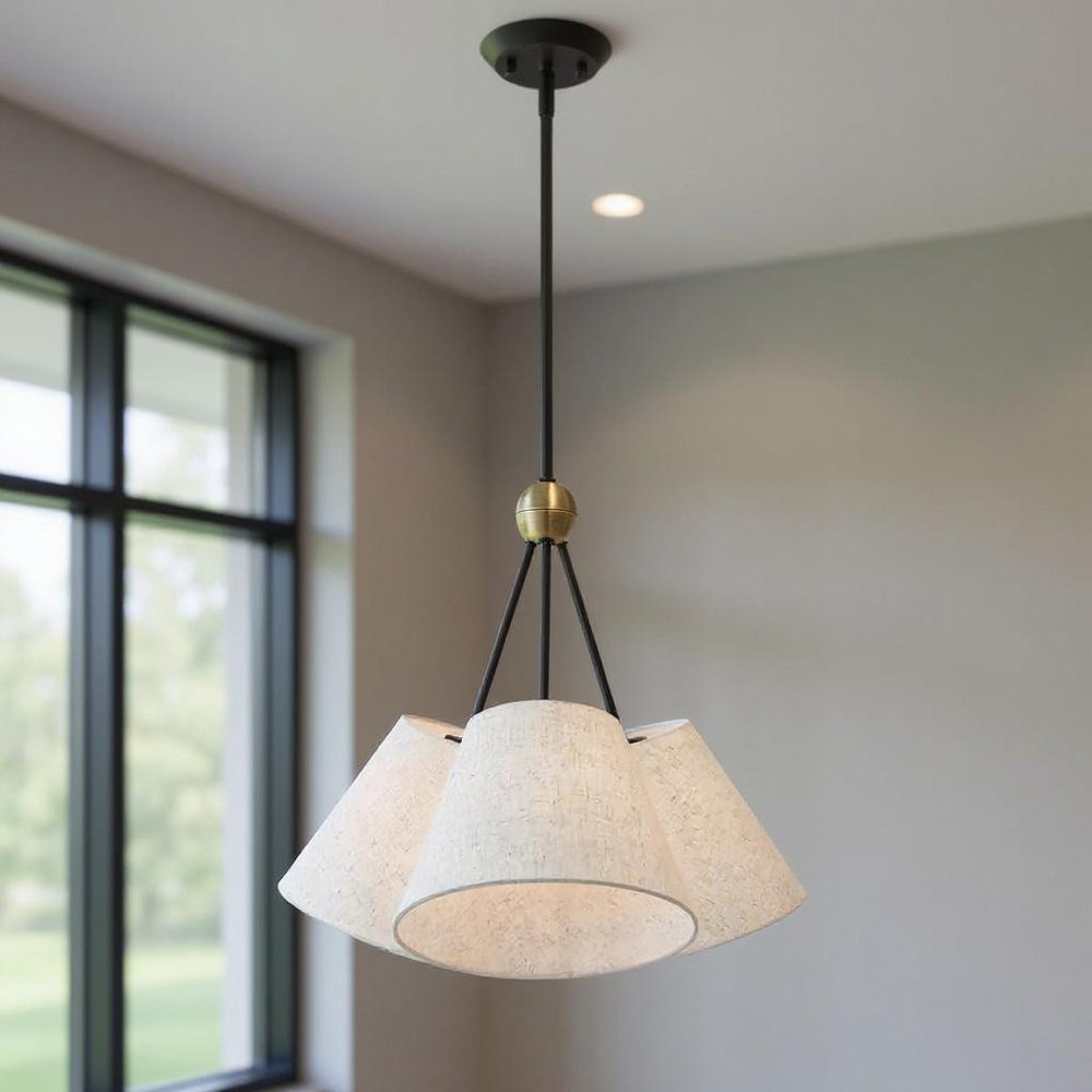Bronze Three Light Metal Dimmable Chandelier With Shades