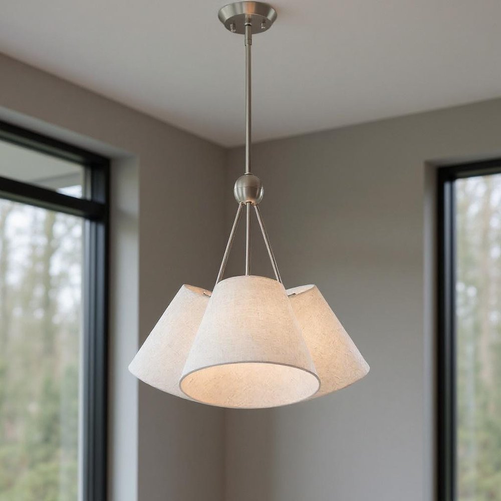 Nickel Three Light Metal Dimmable Chandelier With Shades