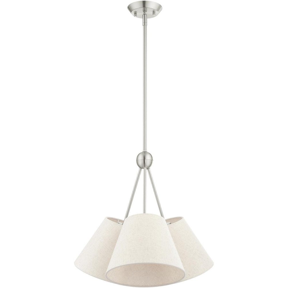 Nickel Three Light Metal Dimmable Chandelier With Shades