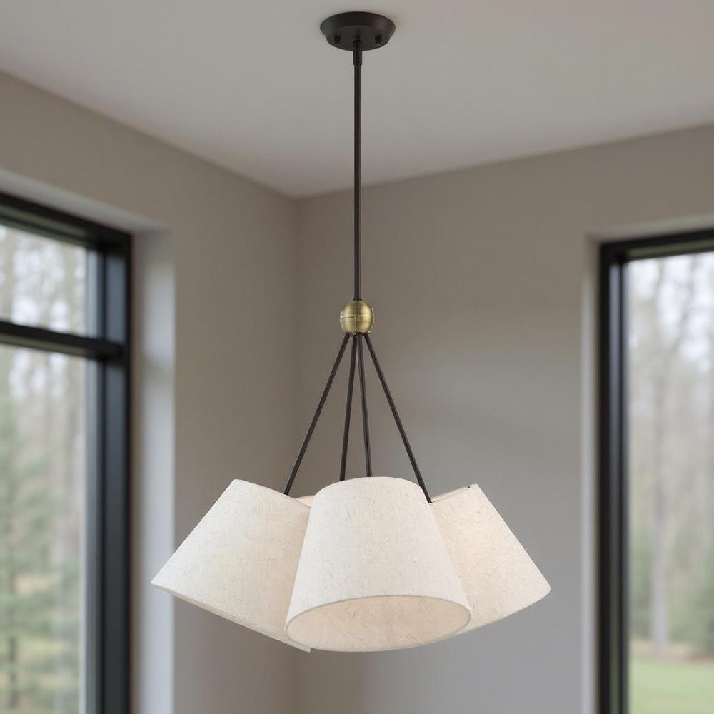 Bronze Four Light Metal Dimmable Chandelier With Shades