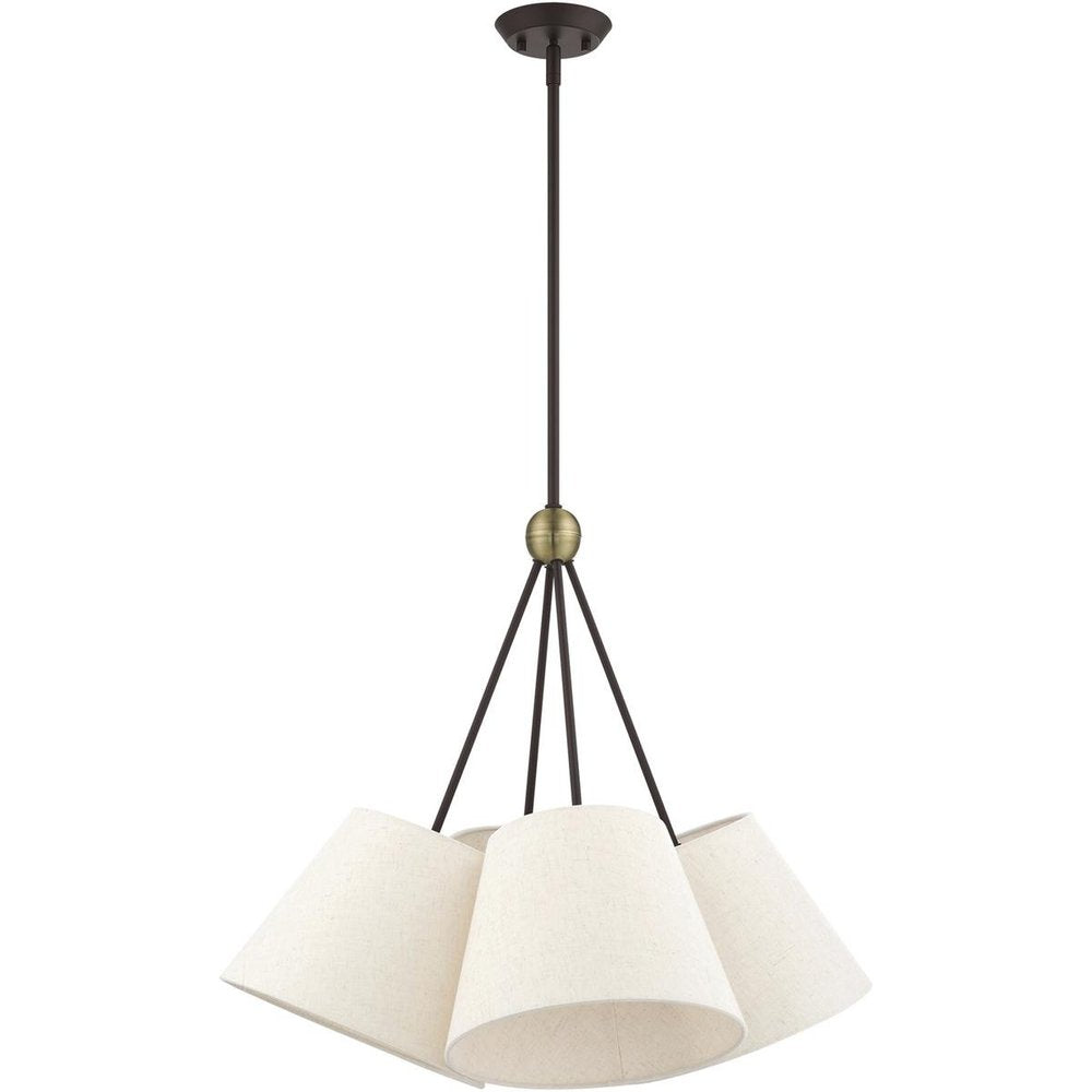 Bronze Four Light Metal Dimmable Chandelier With Shades