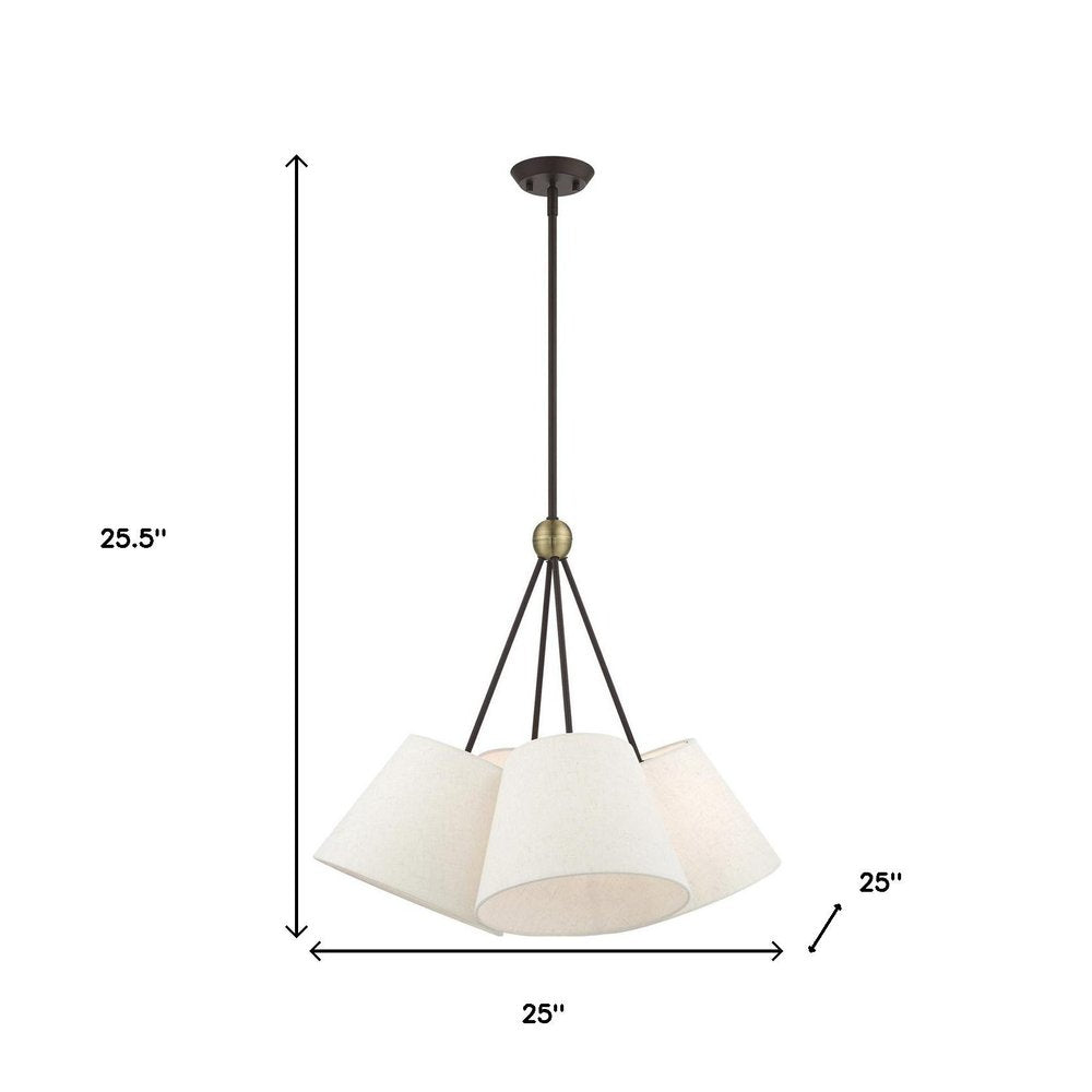 Bronze Four Light Metal Dimmable Chandelier With Shades