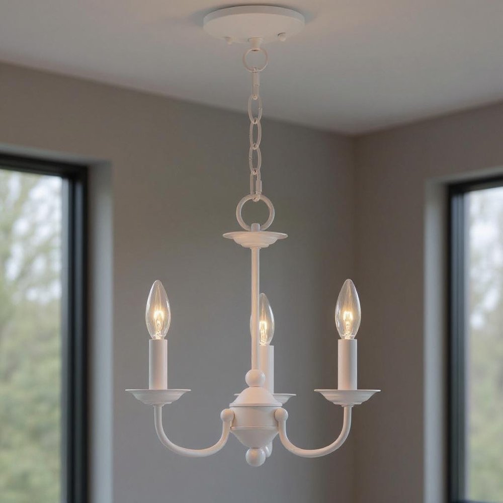 White Three Light Metal Dimmable Chandelier With Shades
