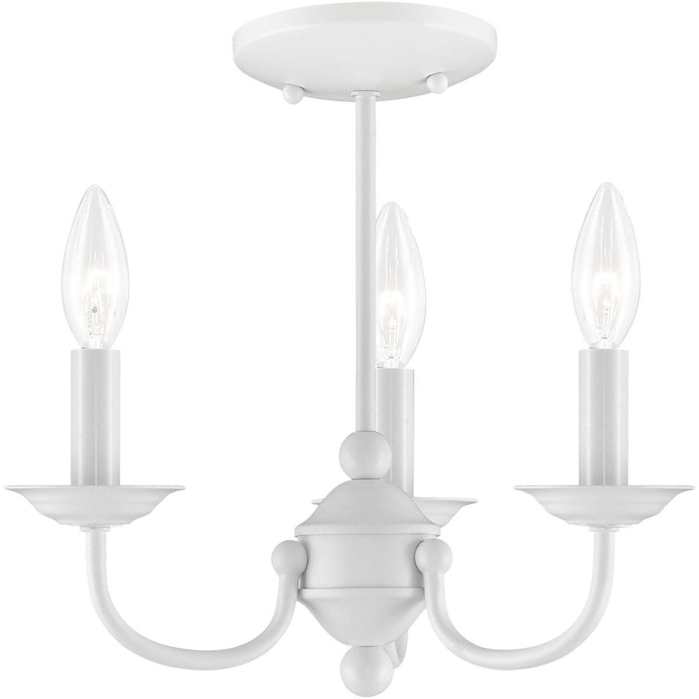 White Three Light Metal Dimmable Chandelier With Shades
