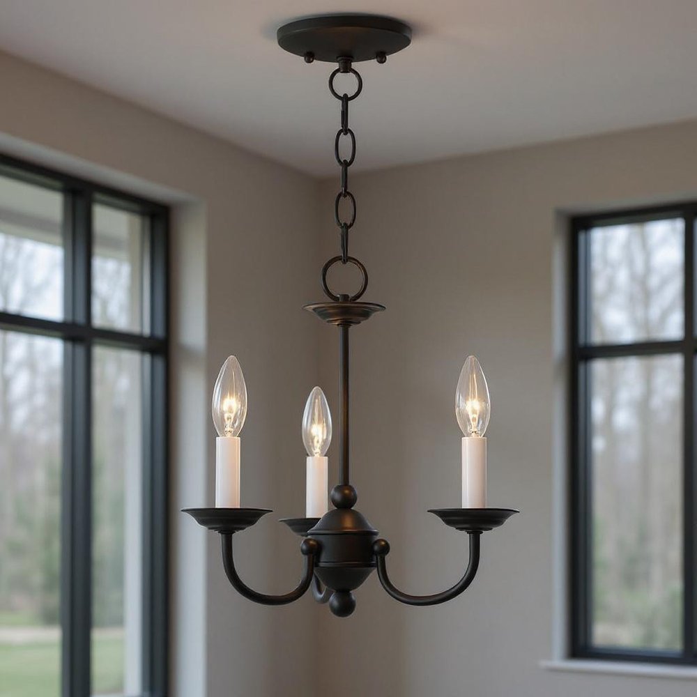 Black Three Light Dimmable Chandelier With Shades