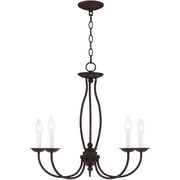 Bronze Five Light Dimmable Chandelier With Shades