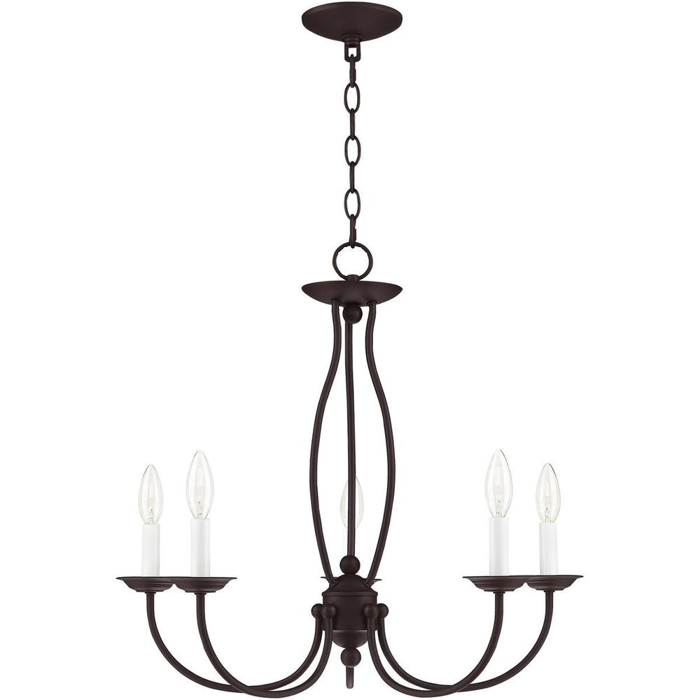 Bronze Five Light Dimmable Chandelier With Shades