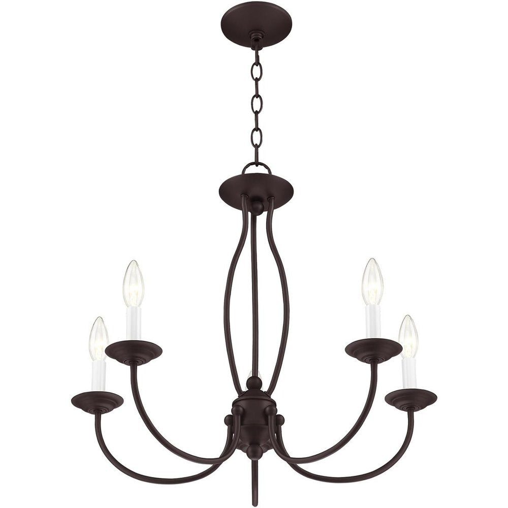 Bronze Five Light Metal Dimmable Chandelier With Shades