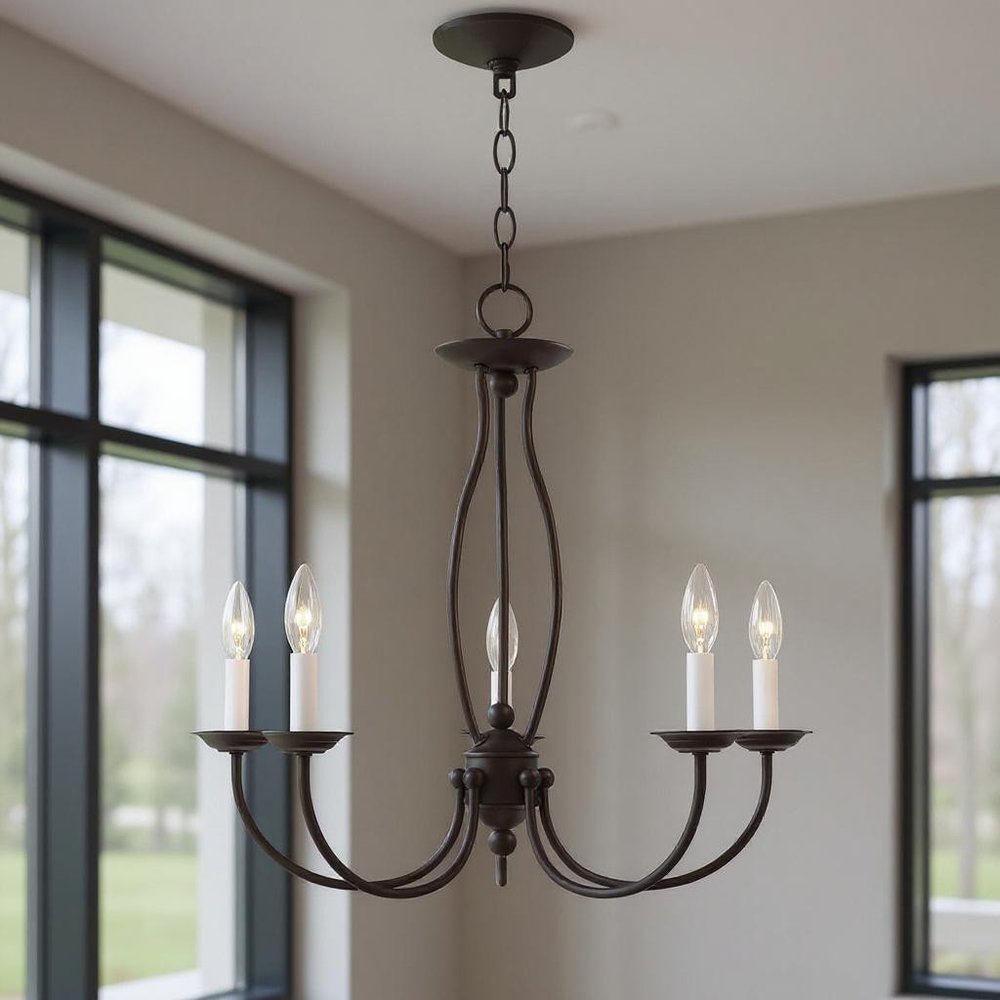 Bronze Five Light Metal Dimmable Chandelier With Shades