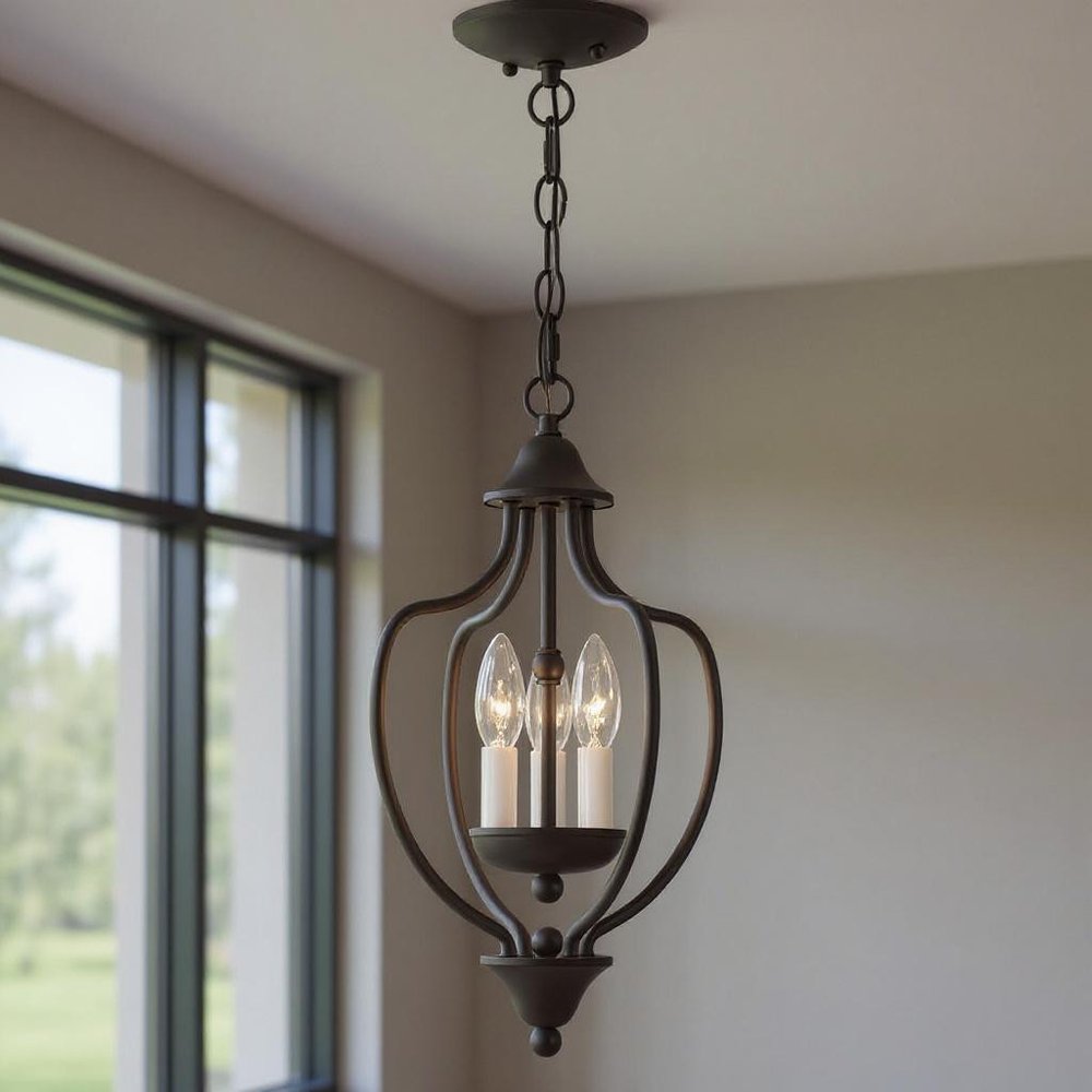 Bronze Three Light Metal Dimmable Chandelier With Shades