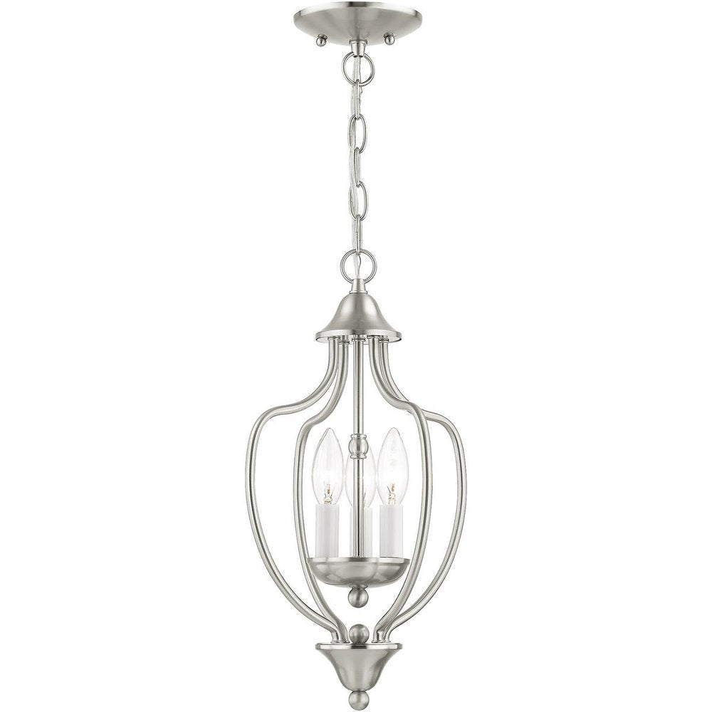 Nickel Three Light Metal Dimmable Chandelier With Shades