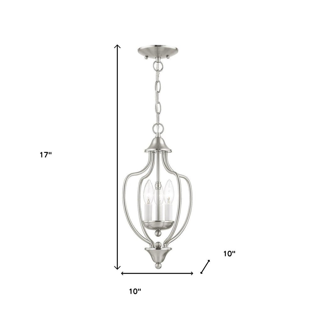 Nickel Three Light Metal Dimmable Chandelier With Shades