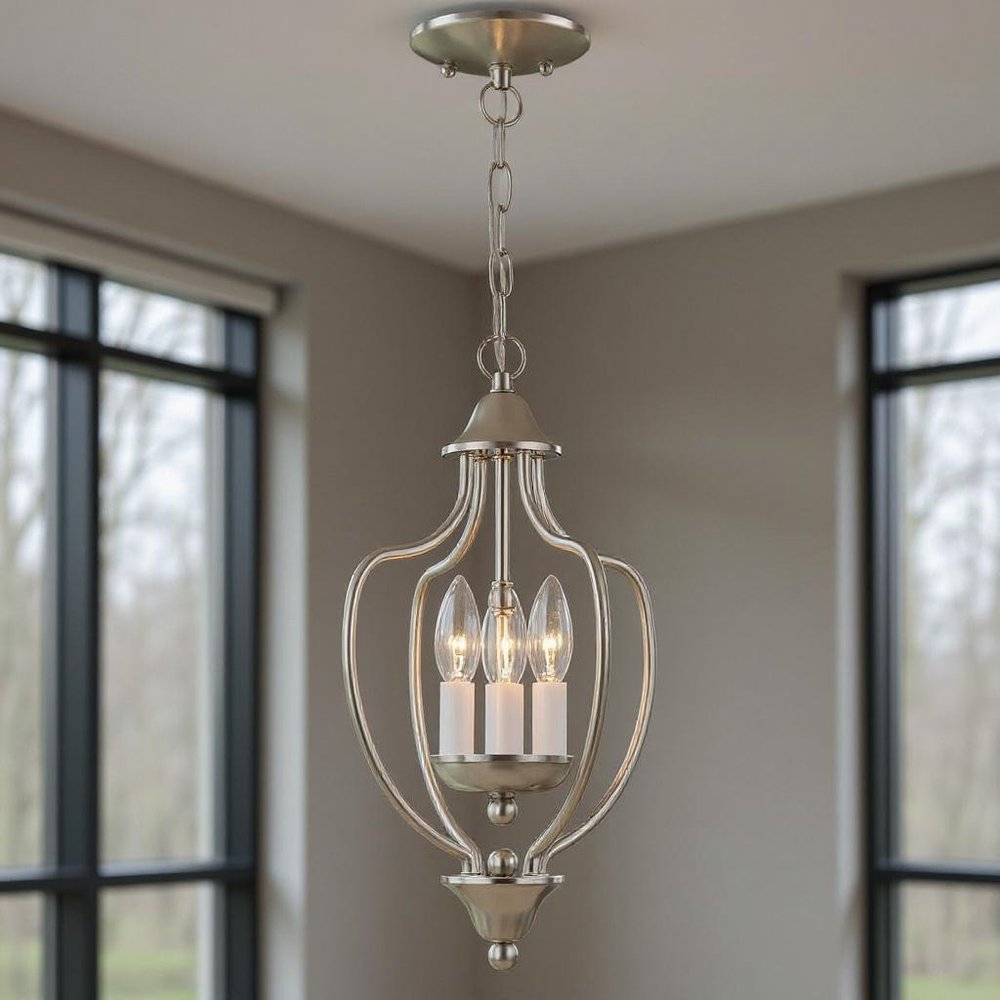 Nickel Three Light Metal Dimmable Chandelier With Shades