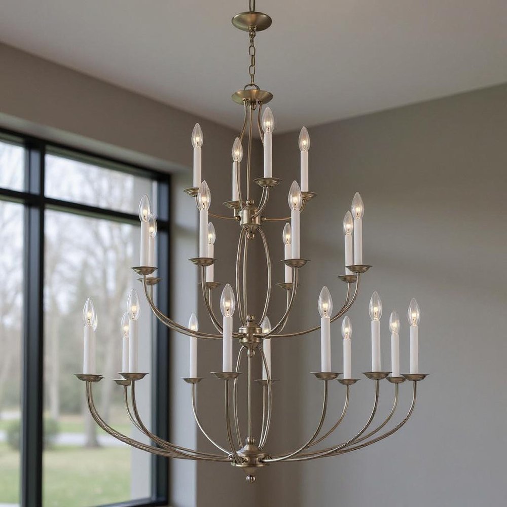 Nickel Multi Light Metal Dimmable Chandelier With Shades
