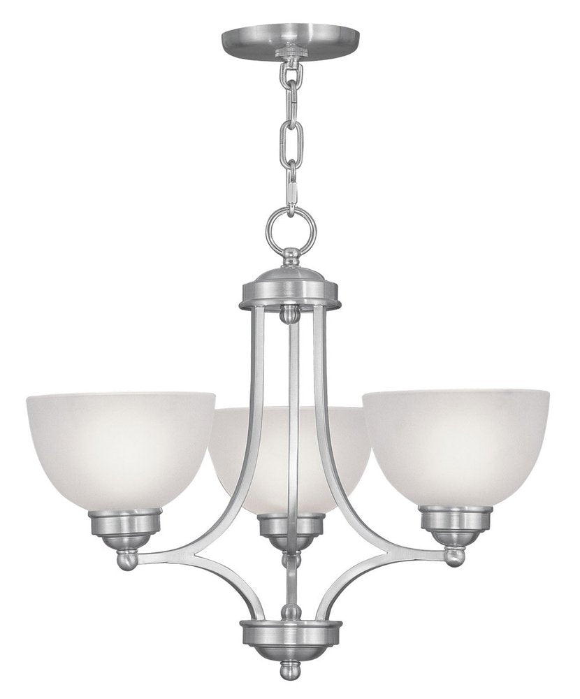 Nickel Three Light Metal Dimmable Chandelier With Shades
