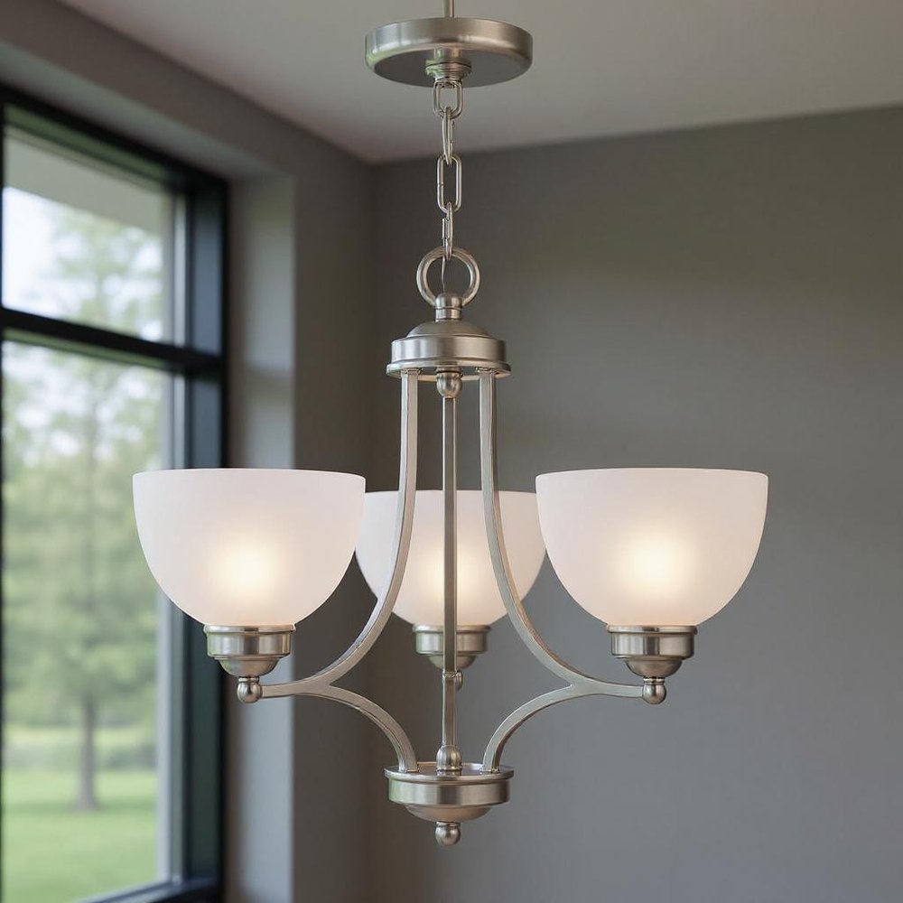 Nickel Three Light Metal Dimmable Chandelier With Shades