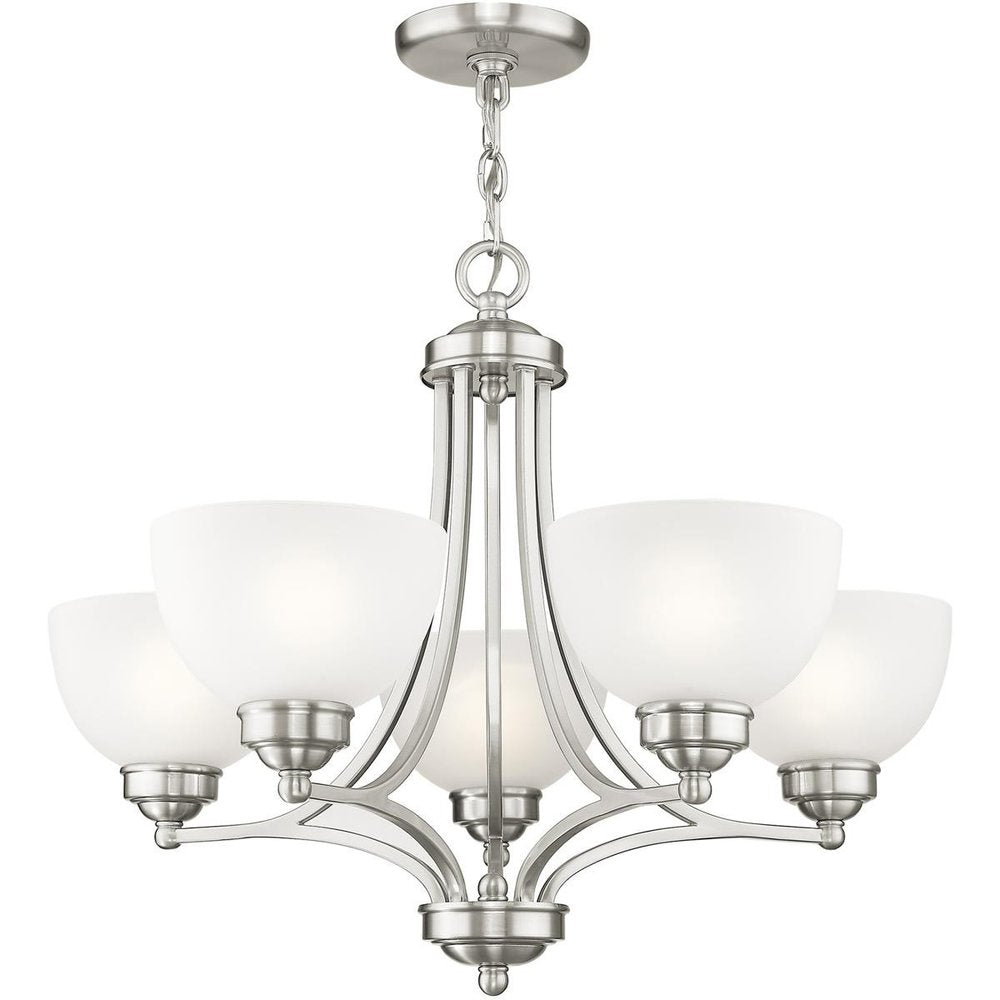 Nickel Five Light Metal Dimmable Chandelier With Shades
