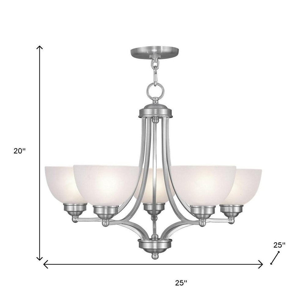 Nickel Five Light Metal Dimmable Chandelier With Shades