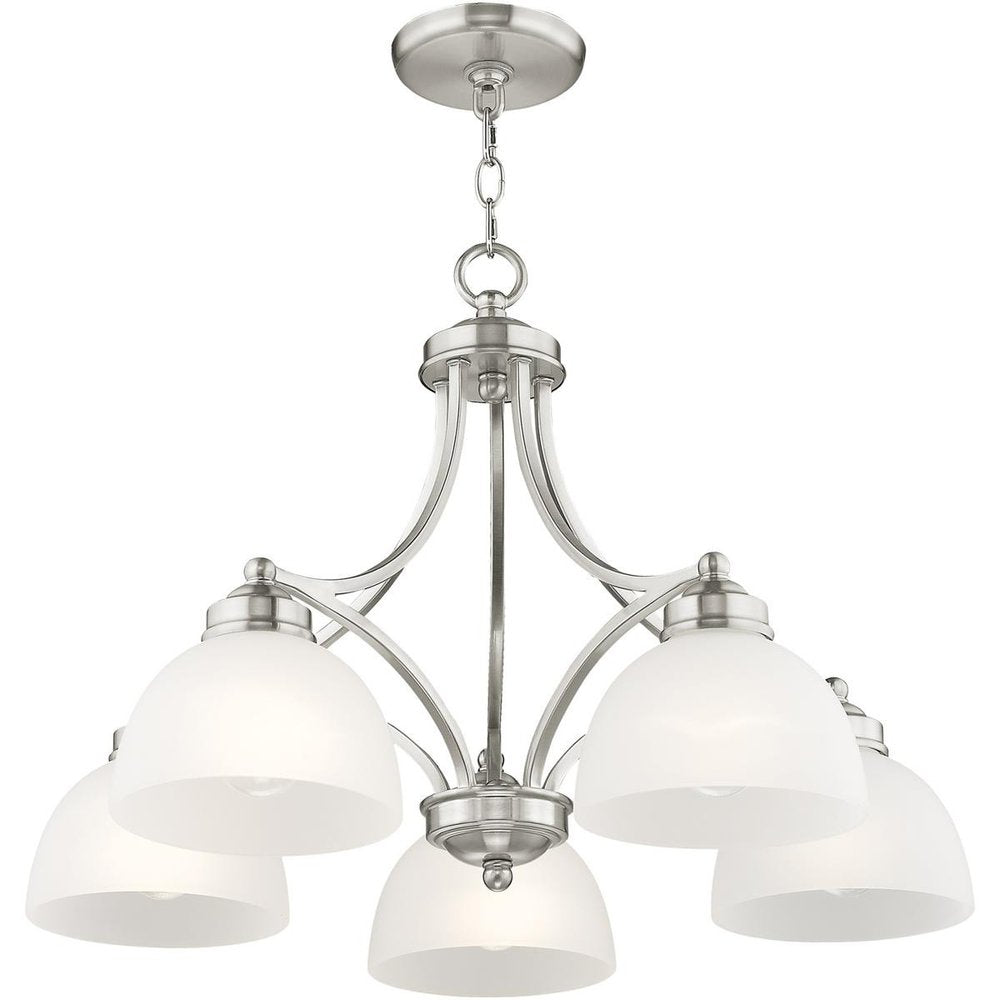 Nickel Five Light Metal Dimmable Chandelier With Shades