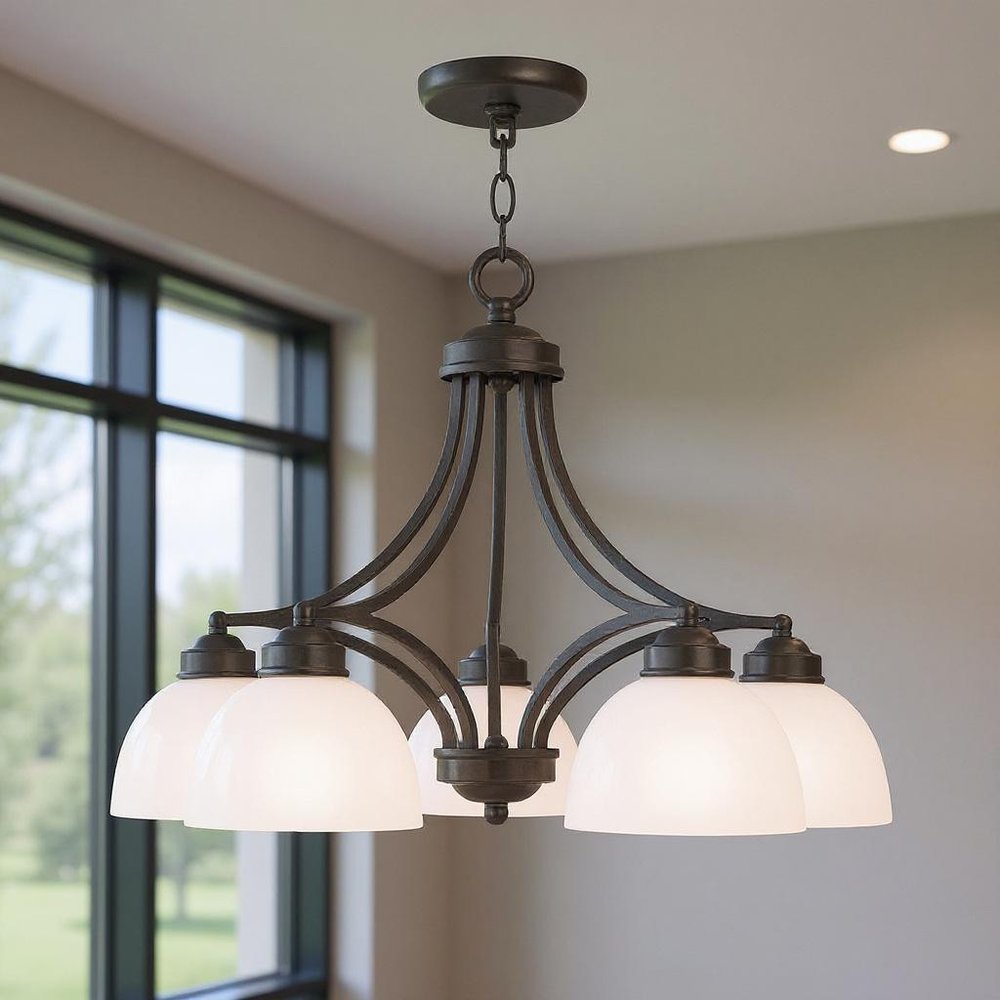 Bronze Five Light Metal Dimmable Chandelier With Shades
