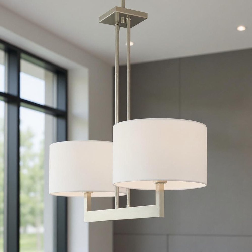 Nickel Two Light Metal Dimmable Chandelier With Shades
