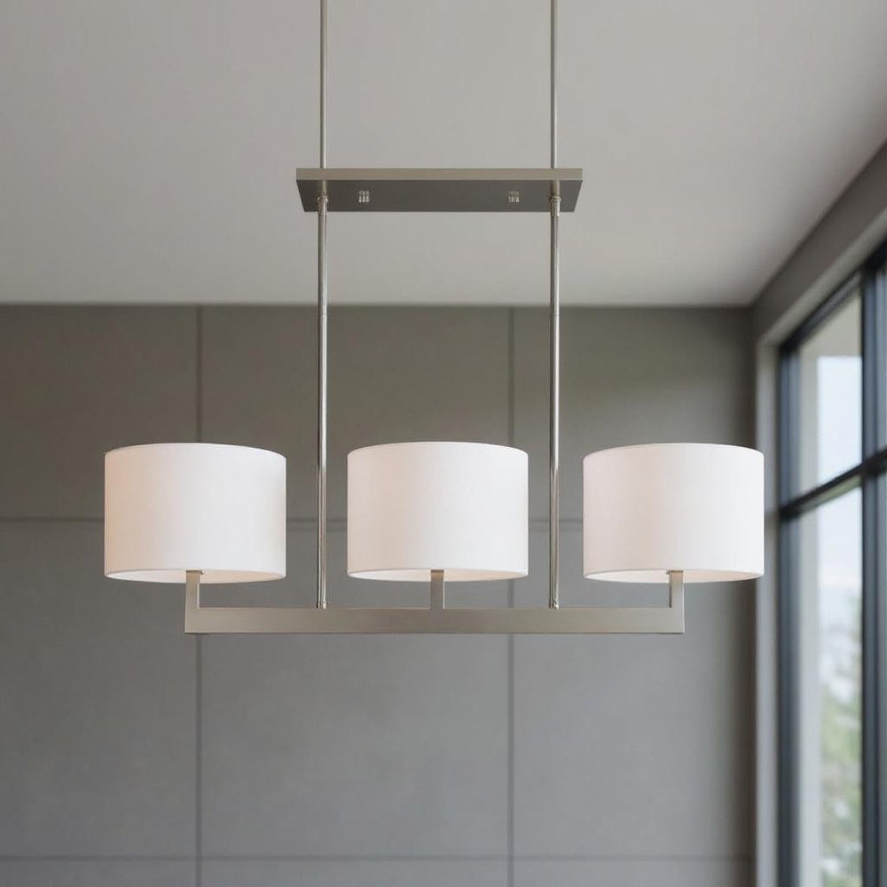 Nickel Three Light Metal Dimmable Chandelier With Shades