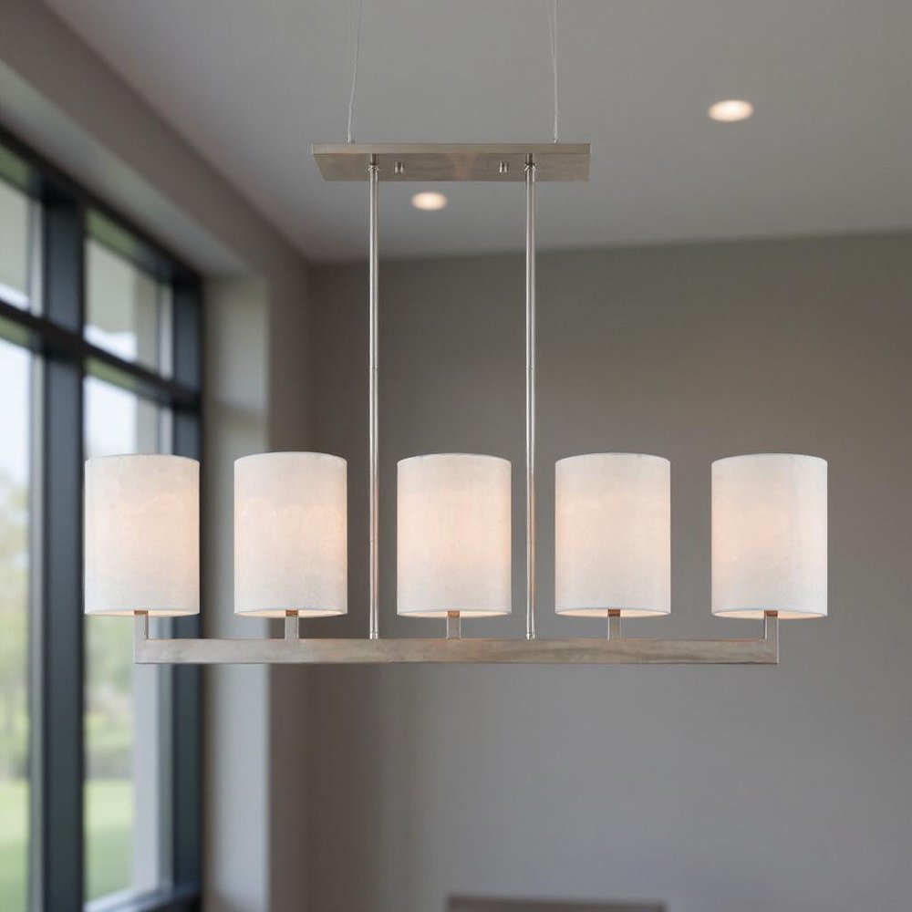 Nickel Five Light Metal Dimmable Chandelier With Shades