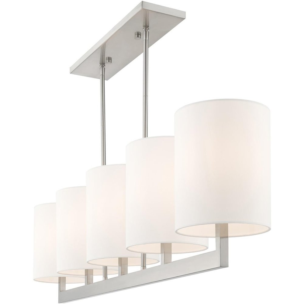 Nickel Five Light Metal Dimmable Chandelier With Shades