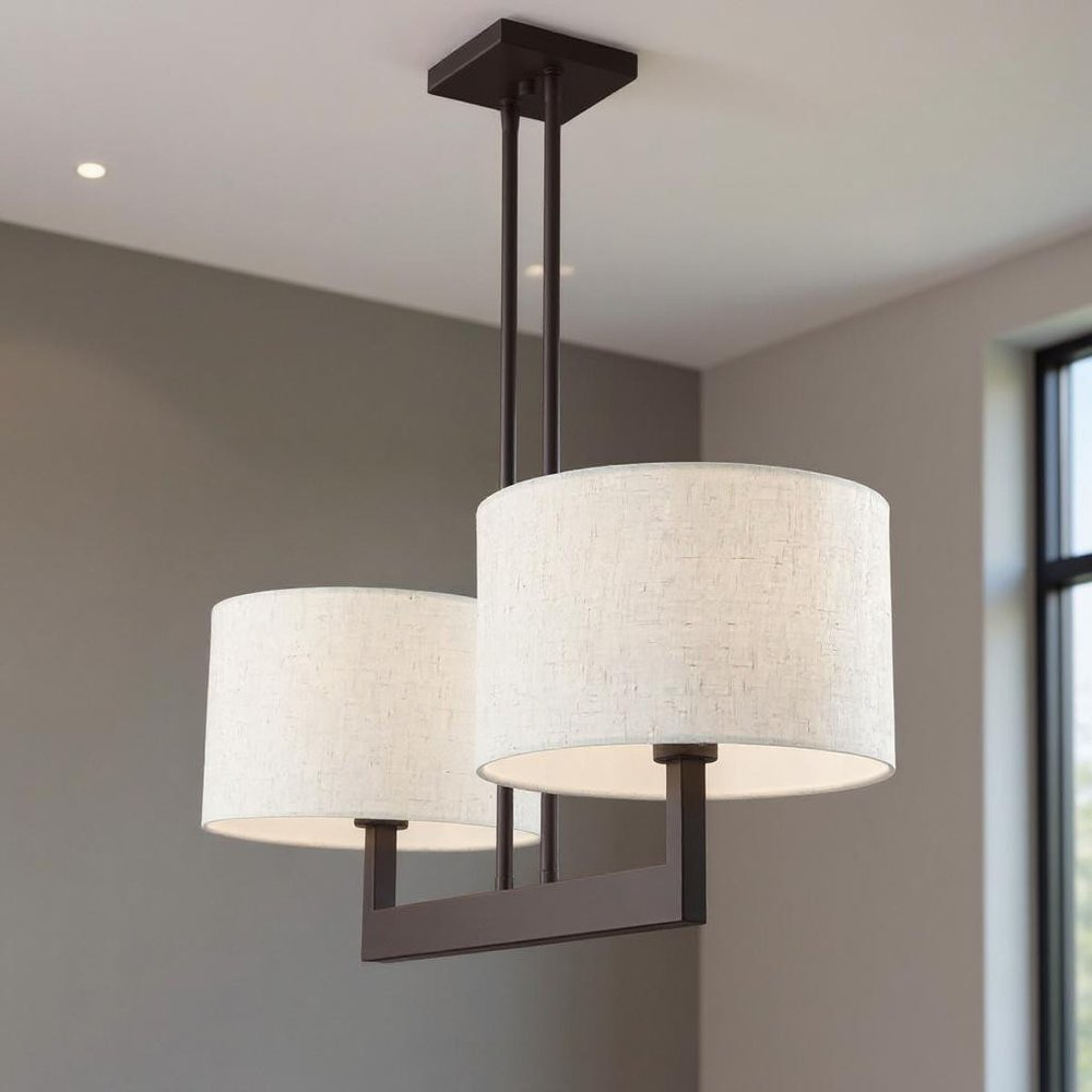 Bronze Two Light Metal Dimmable Chandelier With Shades