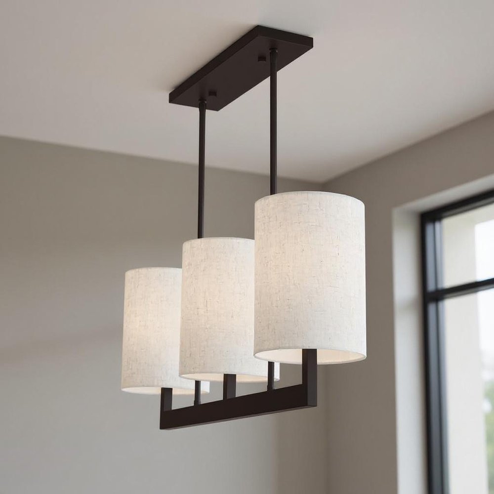 Bronze Three Light Metal Dimmable Chandelier With Shades