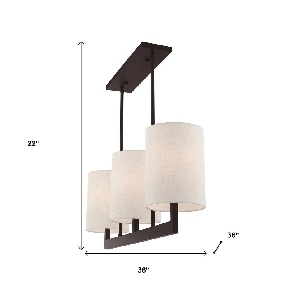Bronze Three Light Metal Dimmable Chandelier With Shades