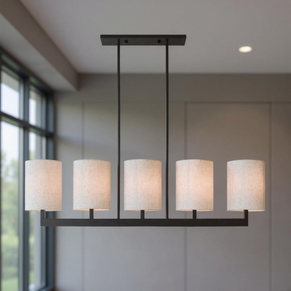 Bronze Five Light Metal Dimmable Chandelier With Shades
