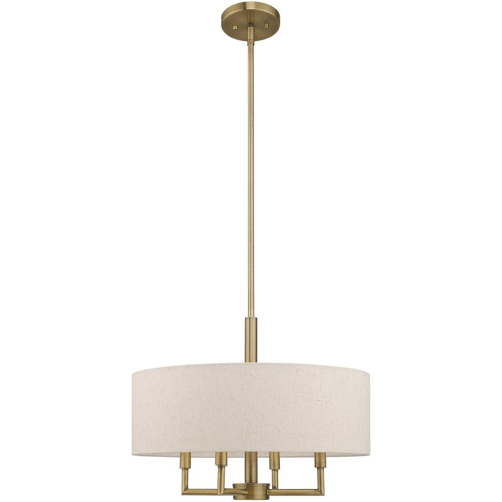 Antiqued Brass Four Light Metal Dimmable Chandelier With Shades